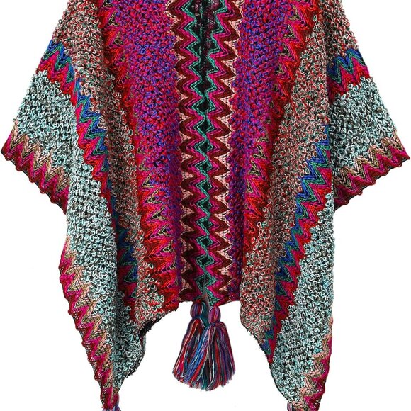 Knit Shawl Wrap Poncho Cape for Women, Ladies Knitted Cardigan Kimono with Fring